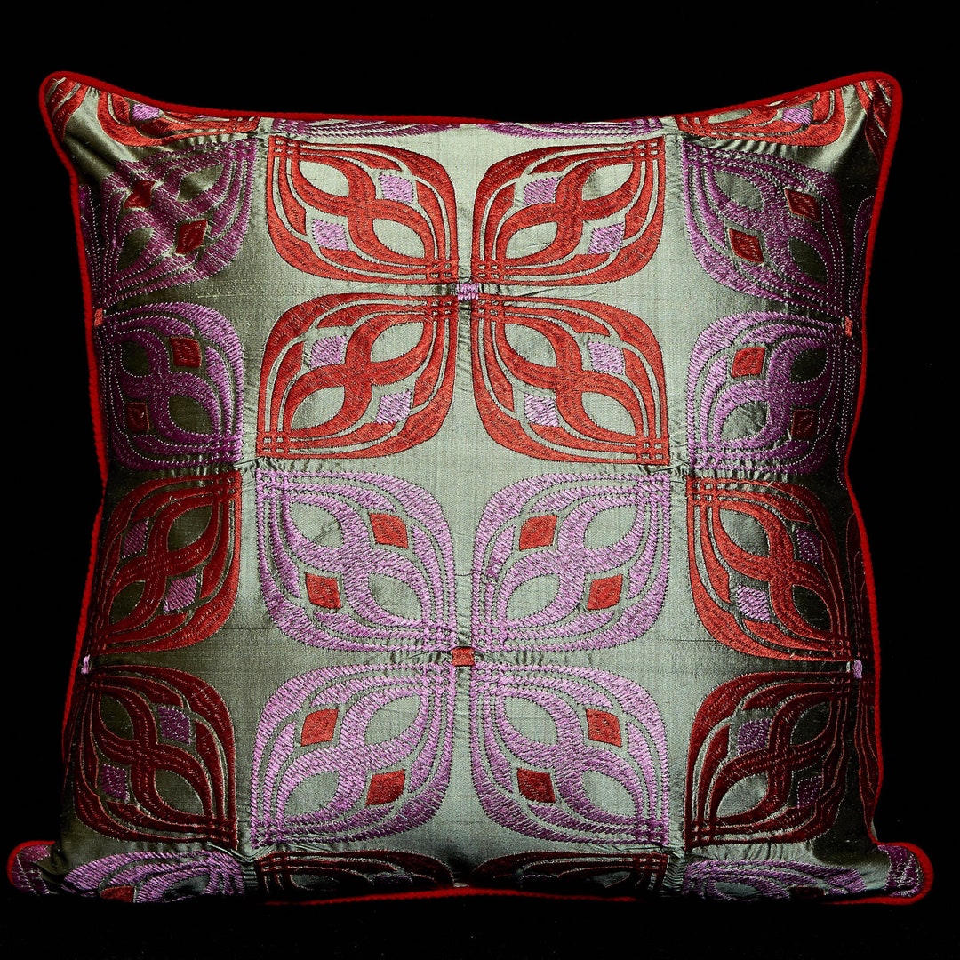 Embroidered Silk Pillow Cover20 Square Pillowsilk Pillowembroidered Pillowsofa Pillow