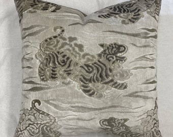 Housse de coussin tigre-taie de coussin tigre velours-coussin en velours coupé-charrue tigre chinois-tigre dansant-coussin en velours beige et gris-tigre birman