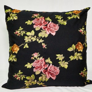 Rose floral embroidered pillow cover-linen pillow-throw pillow-sofa pillow-decorative pillow-floral pillow-made in USA-Black rose floral