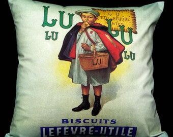 Funda de almohada con póster de arte francés, almohada con póster de arte vintage, almohada francesa, hecha en EE. UU., almohada con póster de arte francés, almohada decorativa, Lulu