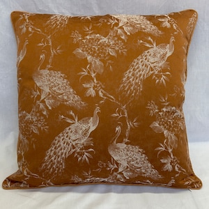 Peacock pillow cover, copper peacock pillow cover, paprika pillow, bird pillow cover, spice colored pillow, vintage peacock pillow,USA made