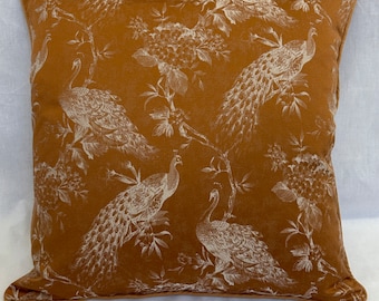 Funda de almohada de pavo real, funda de almohada de pavo real color cobre, almohada color pimentón, funda de almohada de pájaro, almohada color especias, almohada de pavo real vintage, fabricada en EE. UU.