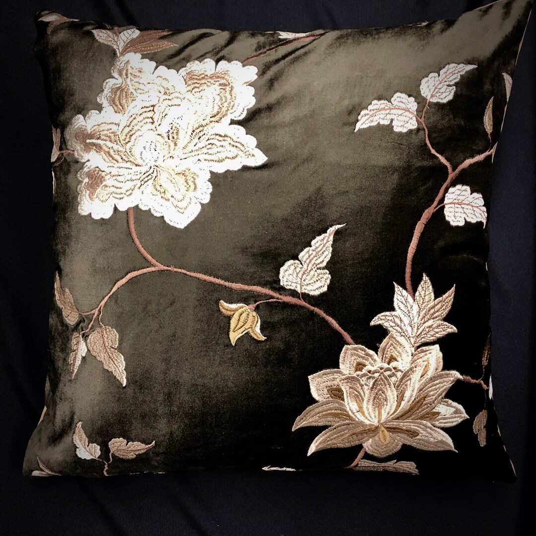 Embroidered Velvet Pillow Cover22 Square Pillowembroidered Pillow