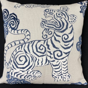 Tibetan tiger pillow cover-cut velvet pillow cover-bengal velvet pillow-velvet pillow-USA made-blue velvet pillow-tiger pillow-jungle pillow