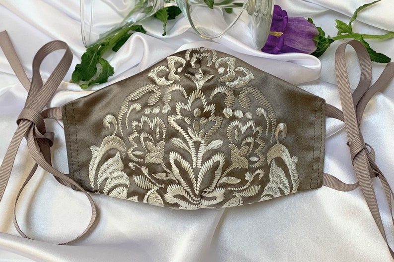 Satin Maskembroidered Satin Masksatin Face Coveringformal Etsy