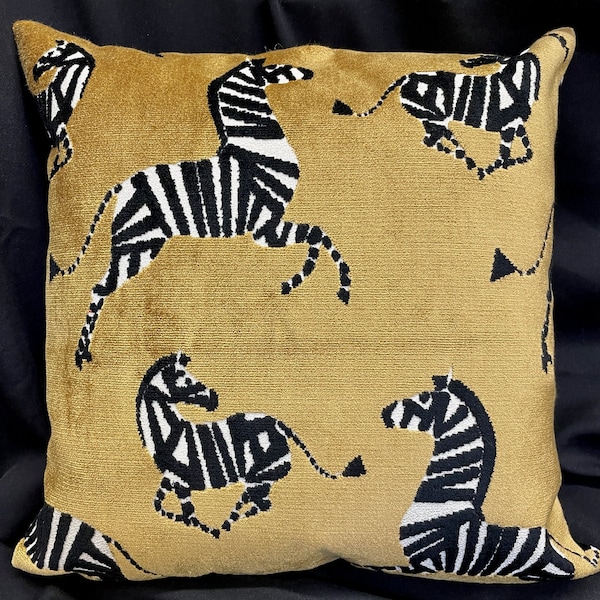 Housse de coussin zèbre-coussin en velours zèbre-coussin en velours-taie d'oreiller zèbre safran-jaune zèbre-taie d'oreiller zèbres dansants-coussin zèbre doré