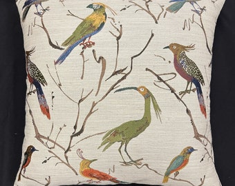 bird pillow-bird pillow cover-dodo bird pillow-parakeet pillow-blue and green bird pillow- bird scene pillow-multi-colored bird pillow