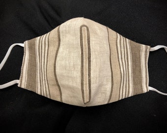 Linen mask-Linen striped mask-linen face covering-3 layer-nose wire mask-mask with filter pocket-adjustable ear loops-Made in USA-linen mask