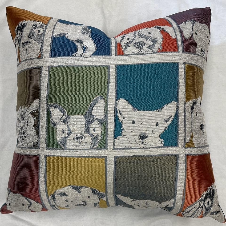 Dog pillow cover-Dog design pillow-Dog bed-cute dog Jacquard pillow-dog breed pillow-puppy design pillow-USA made-blue dog cover-teal pillow