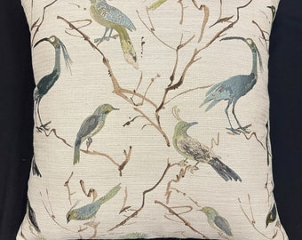 bird pillow-bird pillow cover-dodo bird pillow-parakeet pillow-blue and green bird pillow-bird scene pillow-multi-colored bird pillow