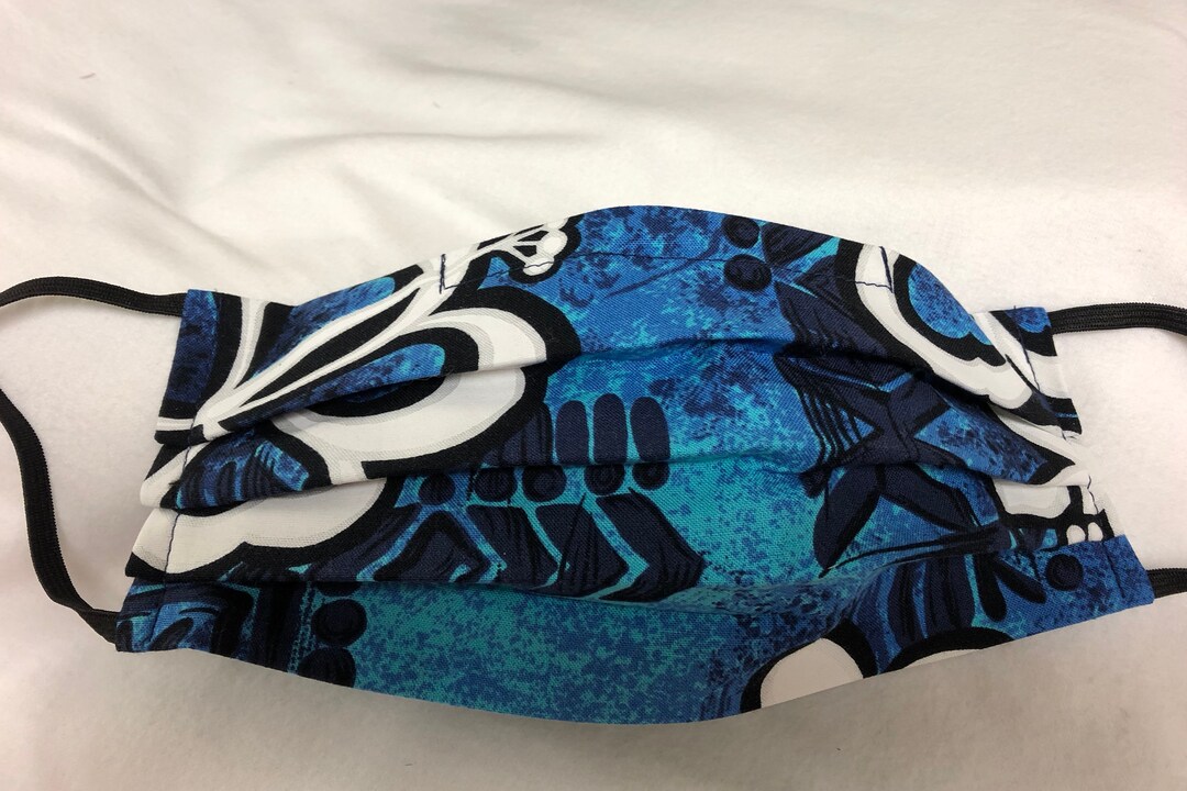 Tropical Face Maskblue Tropical Face Coveringhawaiian Maskpleated