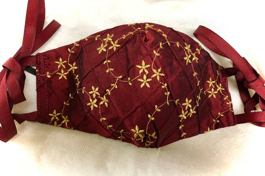 Embroidered Silk Masksilk Face Coveringblack Silk Maskred Silk Mask