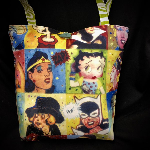 tote bag-famous womens icon bag-female cartoon character tote bag-cartoon strip tote bag-grocery bag- book bag-purse-carry all-USA made