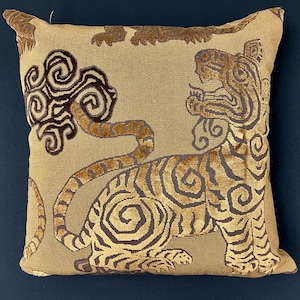 Tibetan tiger pillow cover-cut velvet pillow cover-bengal velvet pillow-velvet pillow-made in Usa-tiger pillow-chines tiger pillow-USA made