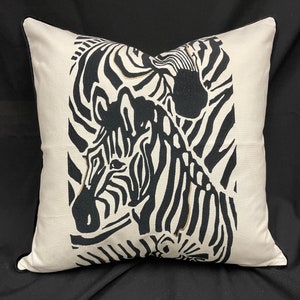 zebra pillow cover-embroidered zebra pillow-black and white pillow-black and white zebra pillow-embroidered black and white pillow-USA