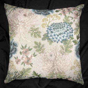 embroidered linen  pillow cover-19&quot; square pillow-embroidered pillow-decorative pillow--throw pillow-multi floral embroidered pillow cover