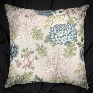 embroidered linen  pillow cover-19" square pillow-embroidered pillow-decorative pillow--throw pillow-multi floral embroidered pillow cover