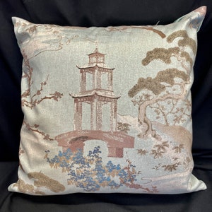 chinoiserie pillow cover-pagoda pillow-asian inspired pillow-pagoda scene pillow-indigo pagoda pillow-black red pagoda pillow-made in usa