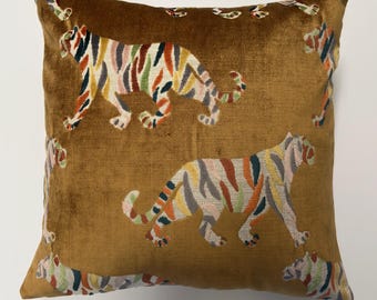 Housse de coussin tigre en velours/coussin en velours bronze/coussin tigre en velours doré/coussin tigre du Bengale/coussin tigre en velours cuivre/coussin tigre/fabrication américaine