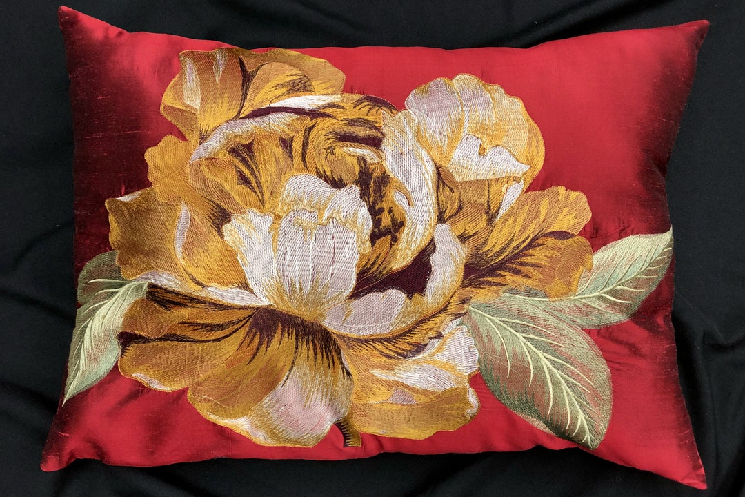 Embroidered Silk Pillow Coverlarge Rectangular Pillowsilk Pillowembroidered Pillowrose