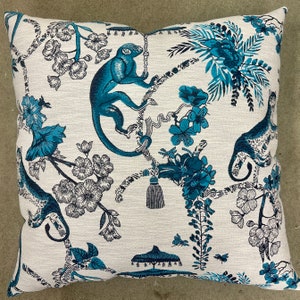 Affen Kissen-Affen Kissenbezug-Leoparden Kissen-Dschungel Kissen-blau Kissen-Dschungel Szene Kissen-Türkisen und schwarz-Kissen-made in USA-türkisen Kissen