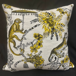 monkey pillow-monkey pillow cover-leopard pillow-jungle pillow-yellow pillow-jungle scene pillow-yellow and black pillow-made in usa-