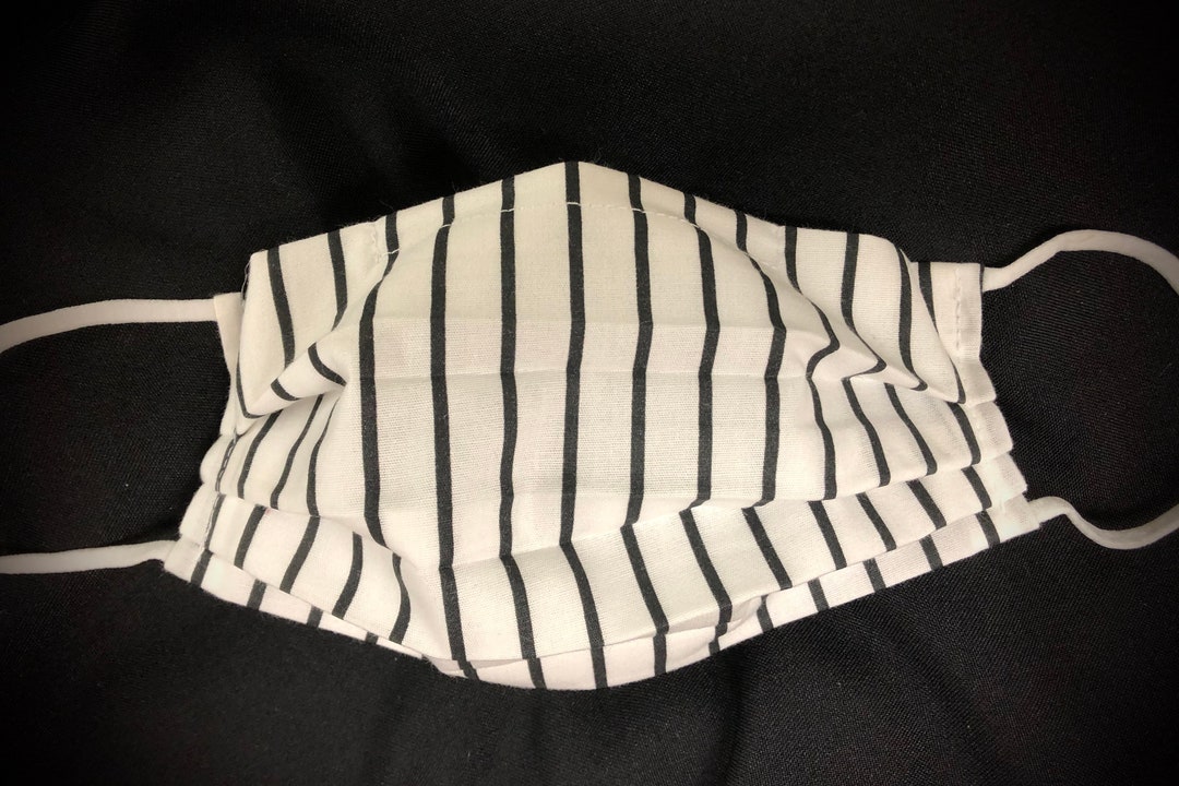 Pleated Face Maskblack and White Stripe Maskmask With Nose Etsy