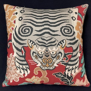tiger pillow cover-burmese tiger pillow-bengal tiger pillow-animal pillow cover-red and gold tiger-Tibetan tiger pillow-imported fabric-USA