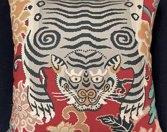 tiger pillow cover-burmese tiger pillow-bengal tiger pillow-animal pillow cover-red and gold tiger-Tibetan tiger pillow-imported fabric-USA