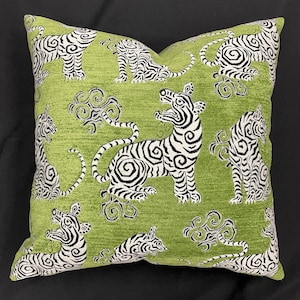 Chinese tiger pillow-velvet tiger pillow cover-bengal tiger velvet pillow-burmese tiger pillow-tiger pillow-tiger pillow-green velvet pillow image 1