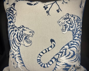Tiger pillow cover-velvet pillow cover-jungle pillow-animal pillow-velvet pillow-made in Usa-throw pillow-blue pillow-blue tiger pillow