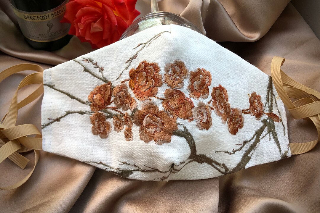 Embroidered Linen Masklinen Maskfloral Linen Maskfilter Pocketamber