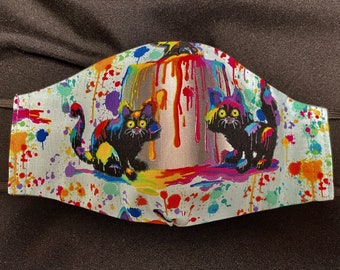 cat mask-black cat mask-3 layer cotton mask-adjustable mask-adjustable nose wire mask-3 layer mask-cotton cat mask-made in USA-rainbow mask-