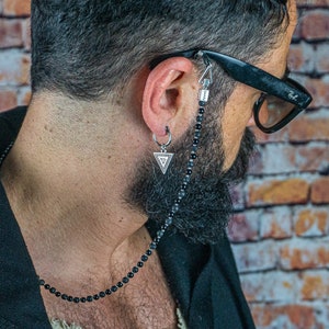 Black And Silver Eyeglasses Chain Holder- Gemstone Bead Sunglasses Chain- Glasses Jewelry - Lava Stone And Onyx Beaded Glasses Necklace