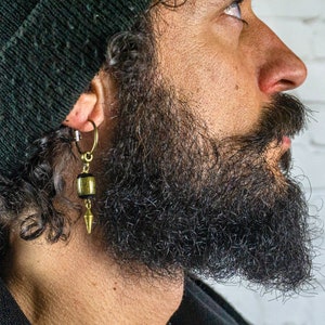 Buddhist Heart Sutra Gemstone Earring For Men- Mens Black Gold Agate Bead Dangle Yoga Earring- Spiritual Boho Spike Earring- Chakra Earring