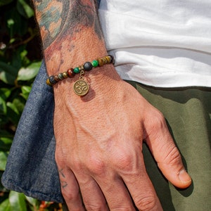 Mens Yoga Bracelet - Lava Rock Jade Bracelet For Men - Charm Beaded Bracelet - Mens Boho Gemstone Bracelet - Om Bracelet
