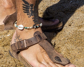 Pulsera de tobillera de coral de bambú para hombre- Tobillera de concha con cuentas de marfil blanco para hombre- Tobillera delicada de piedra preciosa impermeable- Tobillera de Beachy Surfer Boho