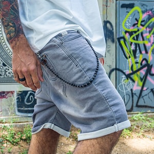 Llavero con cuentas de piedras preciosas de ónix negro para pantalones, llavero impermeable para jeans de skate, cadena para billetera de bolsillo para motociclista, llavero minimalista para pantalones negros