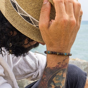 Ocean Jasper Mens Bracelet - Boho Wooden Bead Bracelet For Men - Unisex Boho Bracelet - Anxiety Protective Bracelet - Surfer Bracelet
