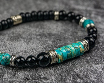 Bracelet Perles D'Onyx à Facettes Noir - Fait Main Sur Mesure - Sans Fermoir Élastique - Neuf