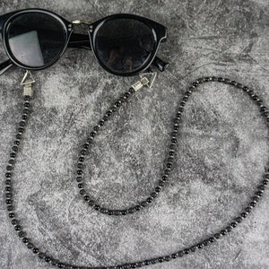 Black Onyx & Lava Stone Eyeglasses Chain: Handmade Beaded Sunglasses Necklace