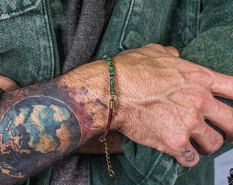 Mens Beaded Leather Bracelet- Adjustable Boho Gemstone Bead Bracelet- Earthy Colors Anxiety Protection Bracelet- Jasper Bracelet For Men