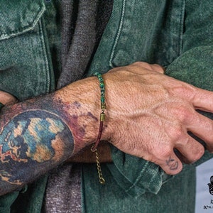 Leren herenarmband met kralen - verstelbare boho edelsteen kralenarmband - aardse kleuren angstbescherming armband - jaspis armband voor mannen