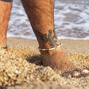 White Coconut Shell and Turquoise Gemstone Summer Hippie Anklet Mens Beaded Boho Beach Anklet Bracelet Hawaiian Coconut Heishi Bead Anklet Etsy