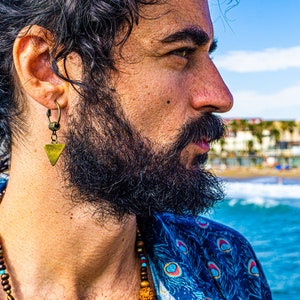 Antique Bronze Triangle Earring For Men - Mens Dangle Minimalist Earring - Modern Pirate Hoop Earring - Boho Geometric Drop Vintage Earring