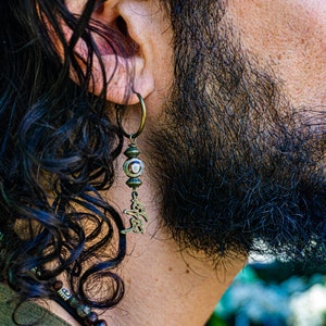 Mens Tibetan Third Eye Protection Earring - Boho Single Yoga Earring For Men - Gemstone Beaded Earring - Mens Hoop Dangle Japanese Earring