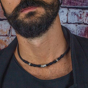 Mens Black Leather Choker Necklace- Stainless Steel Closure Choker- Minimalist Handmade Choker Collar- Authentic Leather Choker For Men