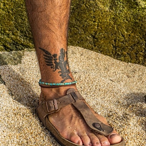 Heren edelsteen kraal turquoise wrap enkelbandje-kralen Boho lederen enkelband voor mannen en vrouwen-sierlijke kleurrijke hippie surfer strand enkelbandje set