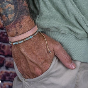Aqua Terra Jaspis edelsteenarmband set voor heren en dames - sierlijke leren edelsteen bijpassende armbanden - leren stapelen paar kralenarmband