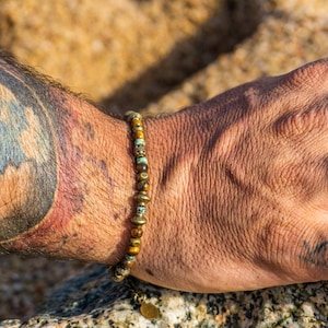 Mens Boho Chic Multi Gemstone Beaded Bracelet- Tiger Eye And African Jasper Good Luck Bracelet For Men- Everyday Dainty Boyfriend Bracelet